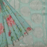 Tiffany Blue Printed Organza Saree With Floral Pattern