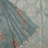 Powder Blue Printed Organza Saree With Floral Pattern