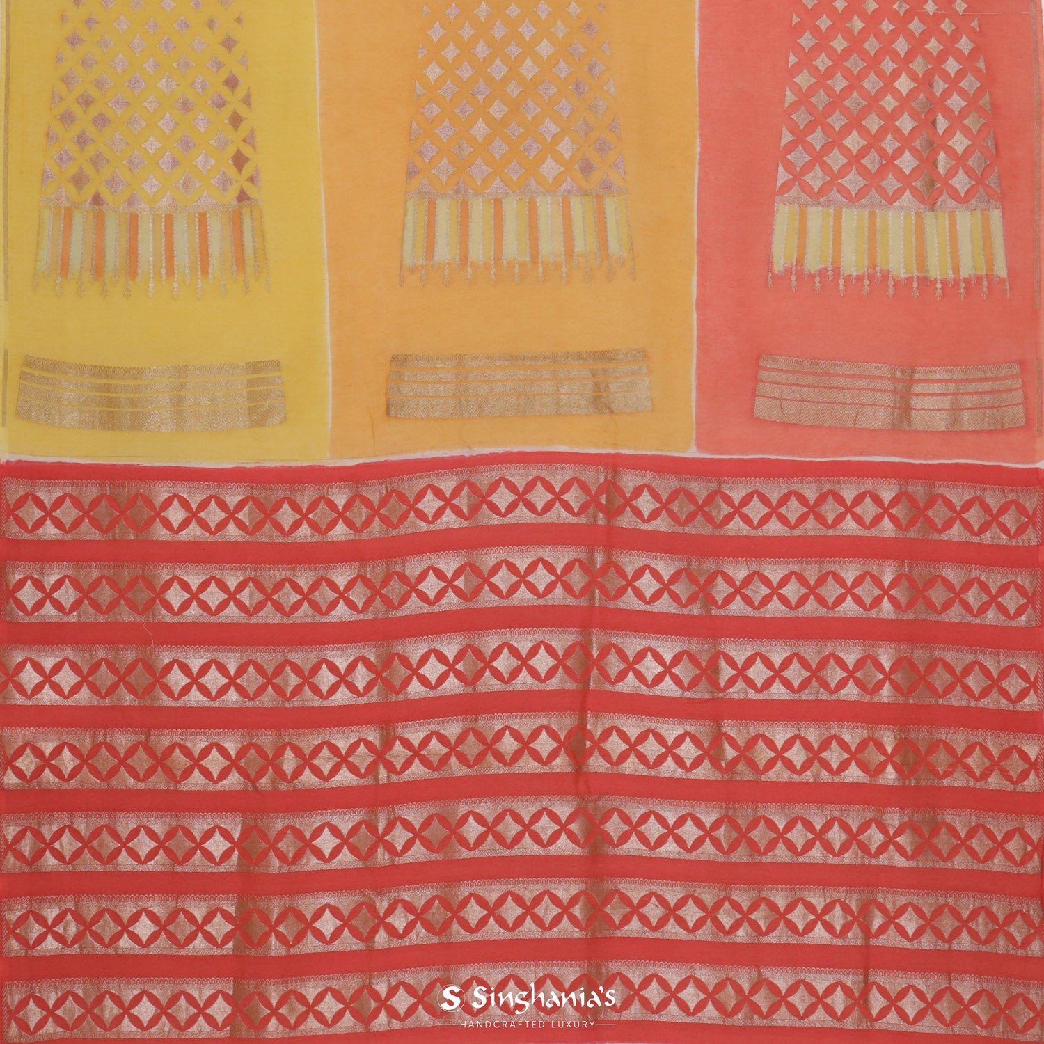 Macaroon Yellow Moonga Saree With Jaamdhani Weaving