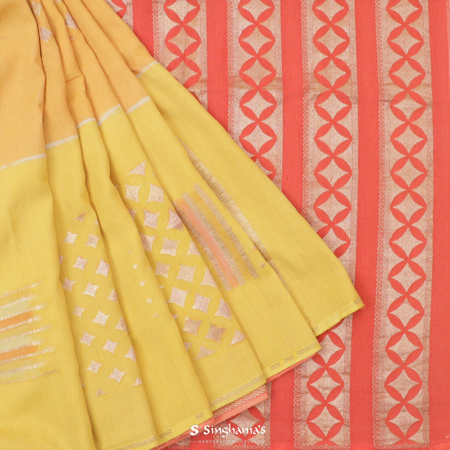 Macaroon Yellow Moonga Saree With Jaamdhani Weaving