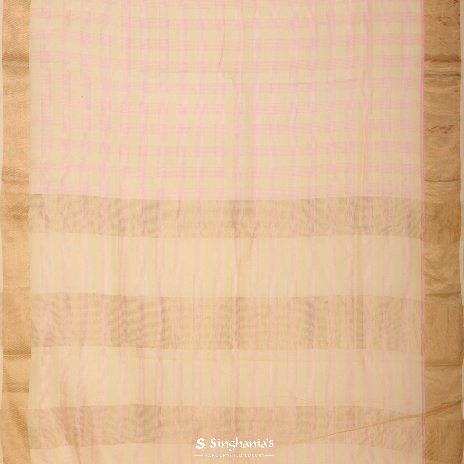 Desert Sand Beige Linen Saree With Checks Pattern