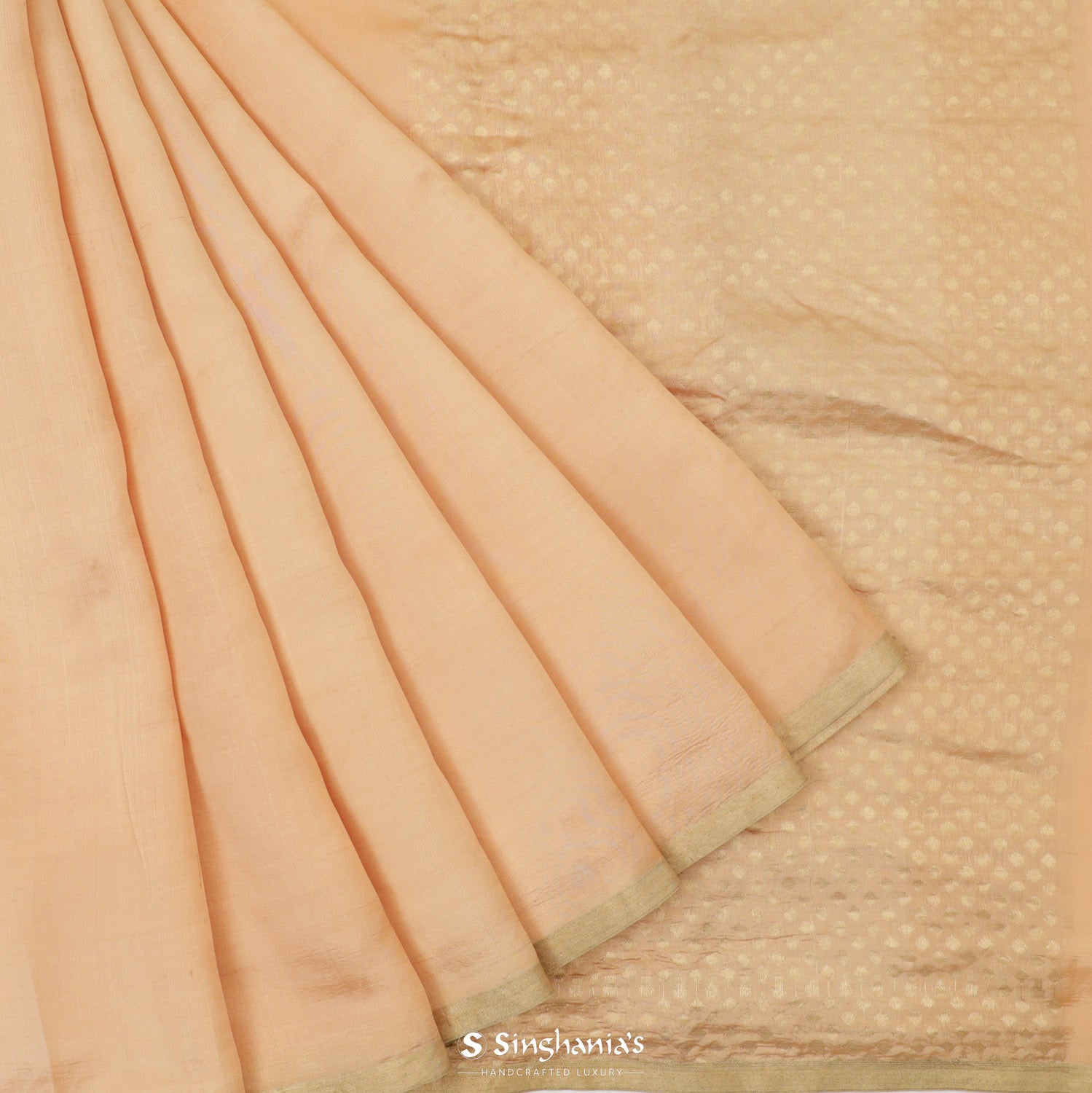 Peach Cream Silk Saree With Banarasi Weaving