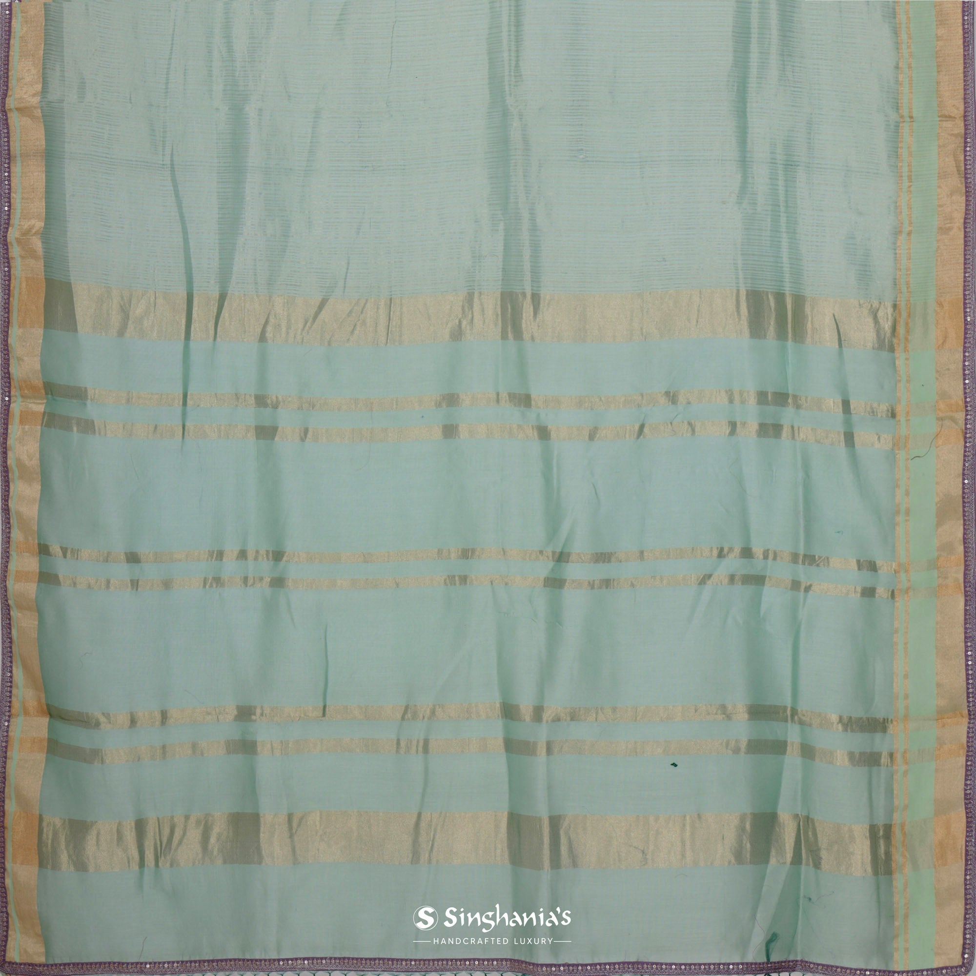 Viridian Green Designer Maheshwari Saree With Stripes Weaving