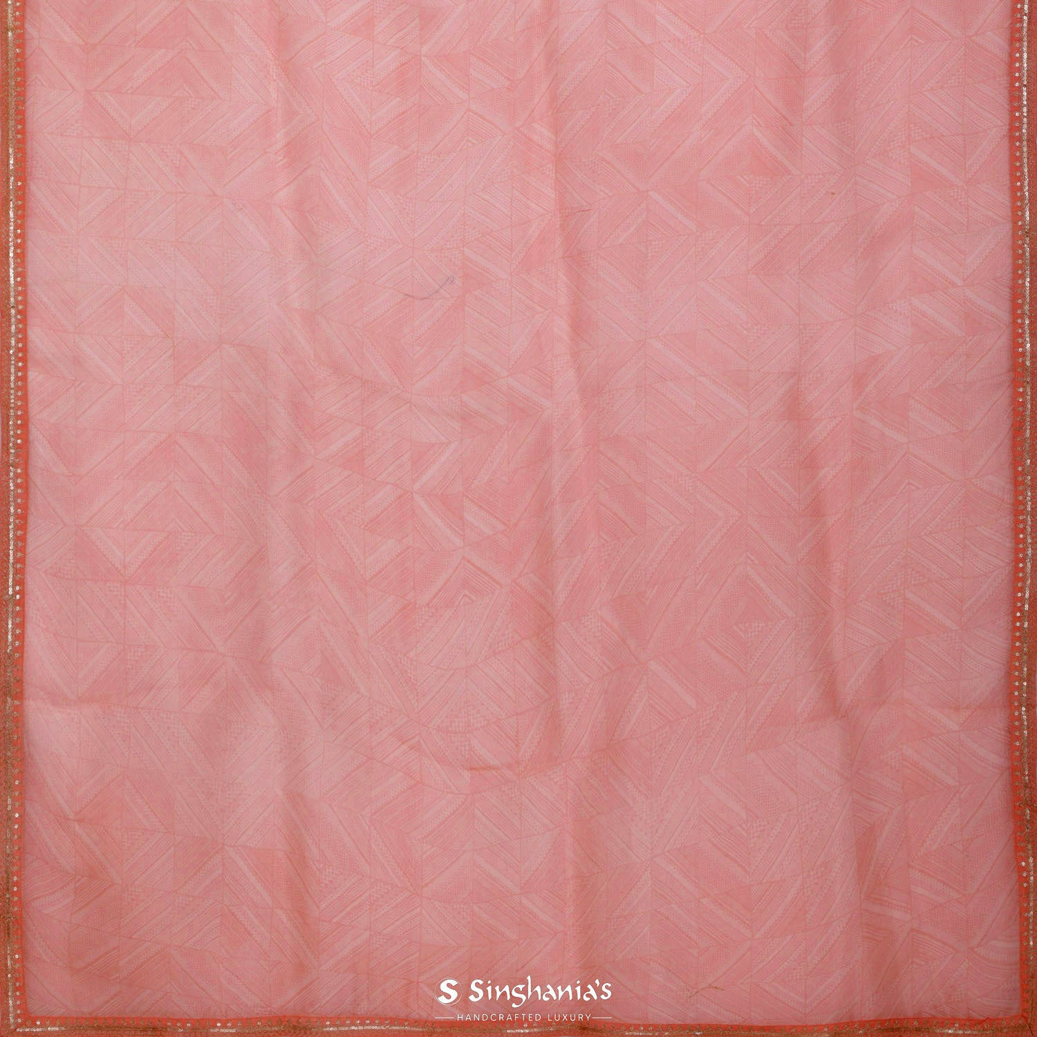 Crepe Pink Printed Organza Saree With Abstract Pattern