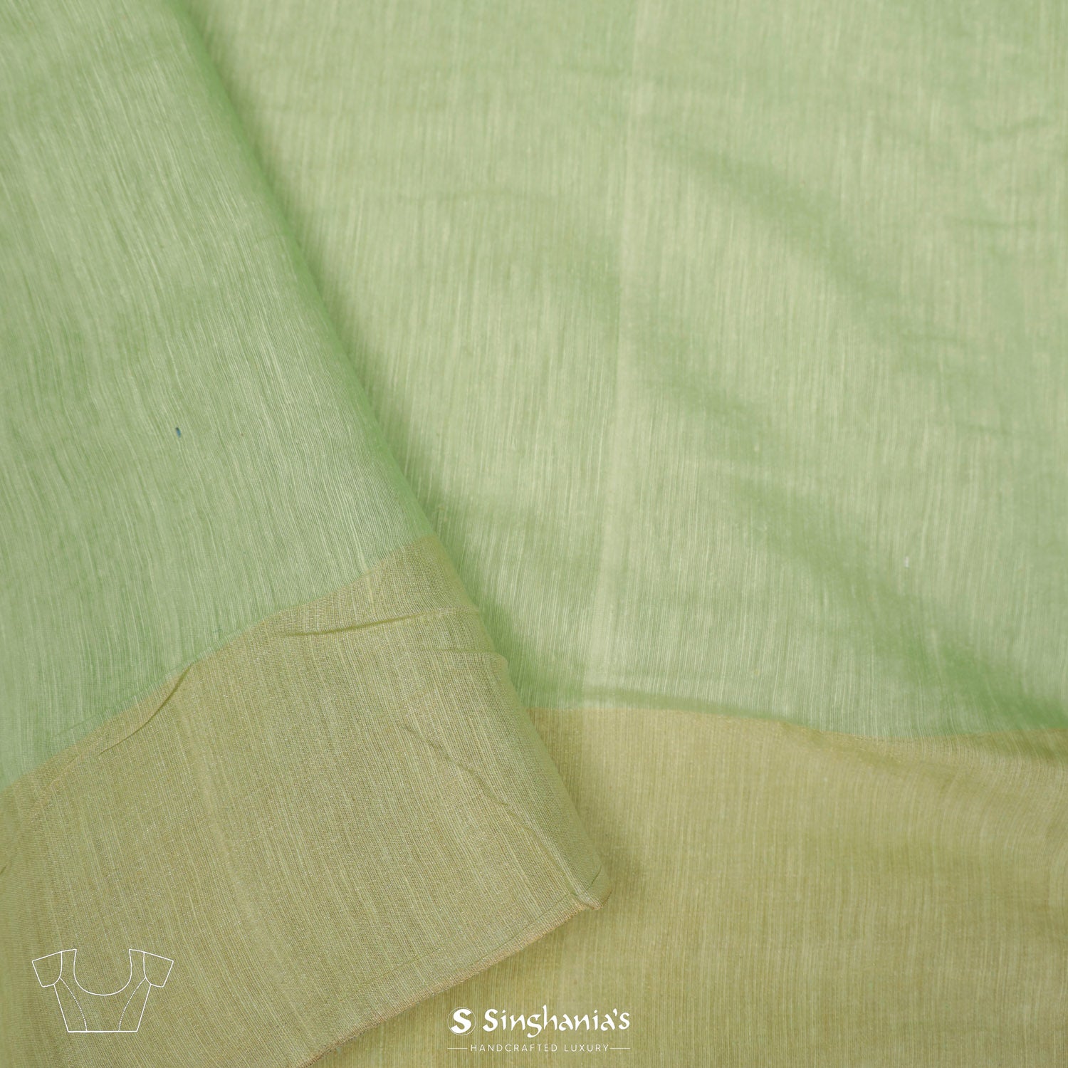 Tea Green Linen Saree With Mukaish Work In Floral Butti Pattern