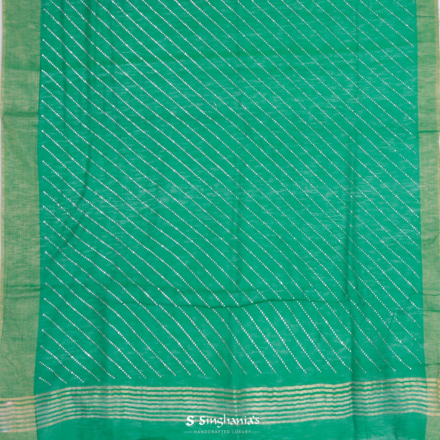 Jade Green Linen Saree With Floral Print