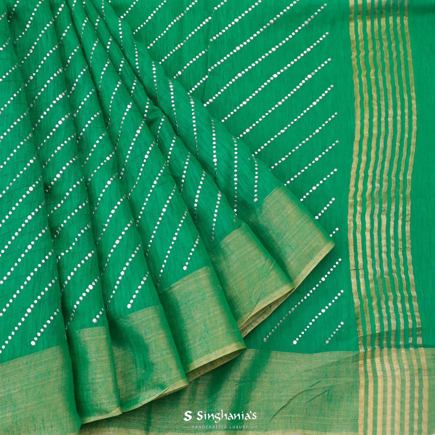 Jade Green Linen Saree With Floral Print