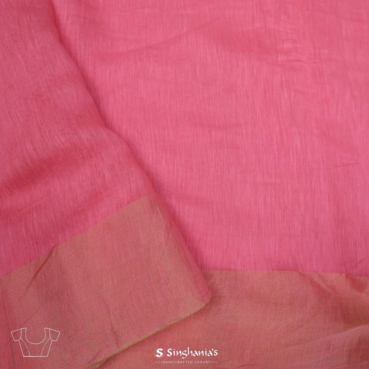 Flamingo Pink Linen Saree With Mukaish Work In Floral Buttis