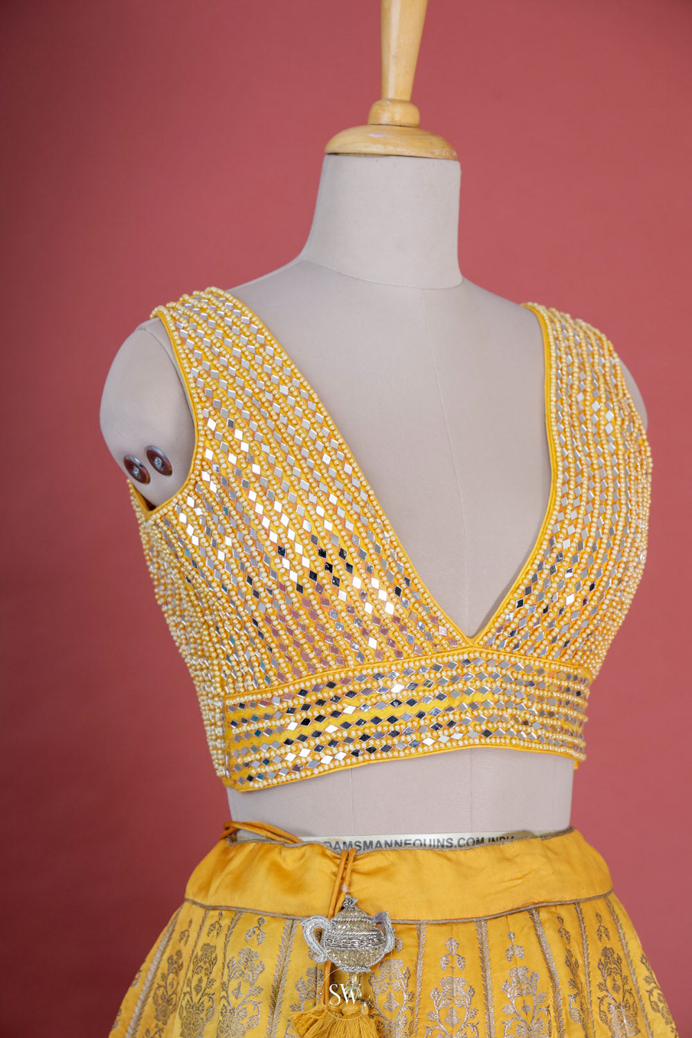 Saffron Yellow Banarasi Silk Lehenga Set With Embroidery