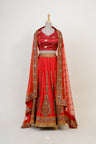 Imperial Red Raw Silk Lehenga Set With Floral Embroidery