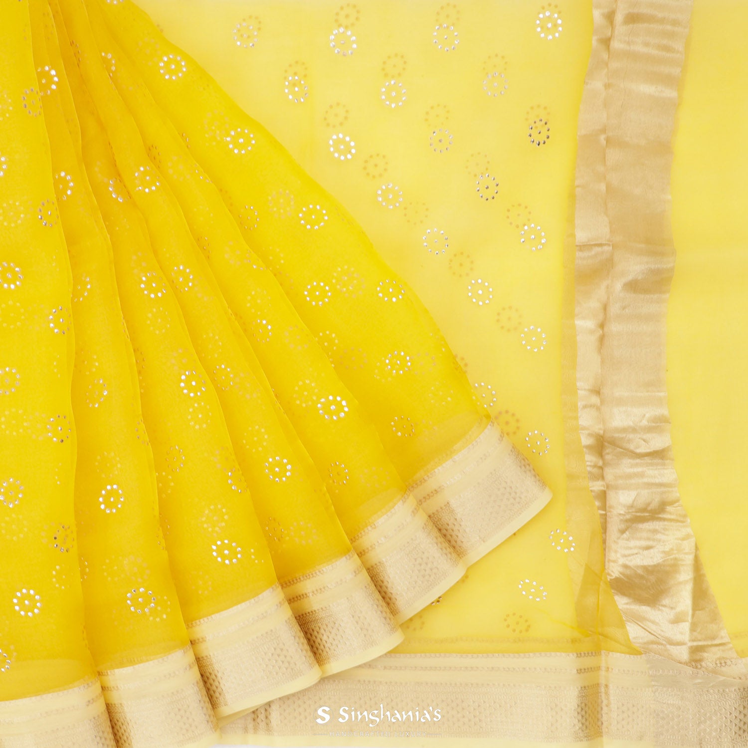 Snapchat Yellow Organza Saree With Foil Print