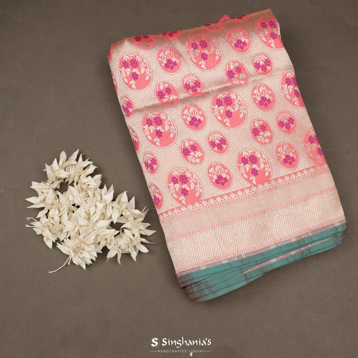 Brink Pink Silk Saree With Banarasi Weaving