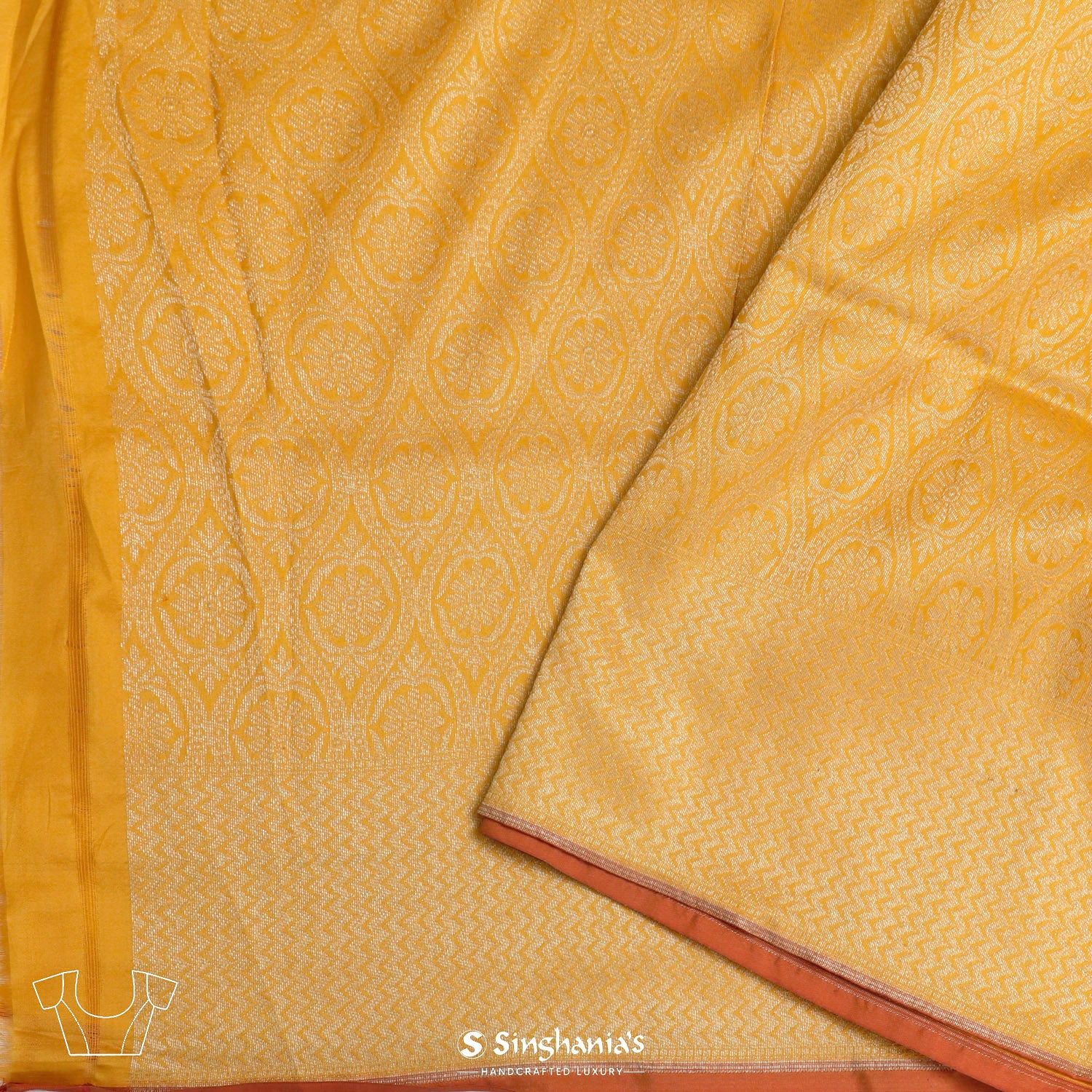 Chinese Yellow Banarasi Saree With Floral Jaal Pattern
