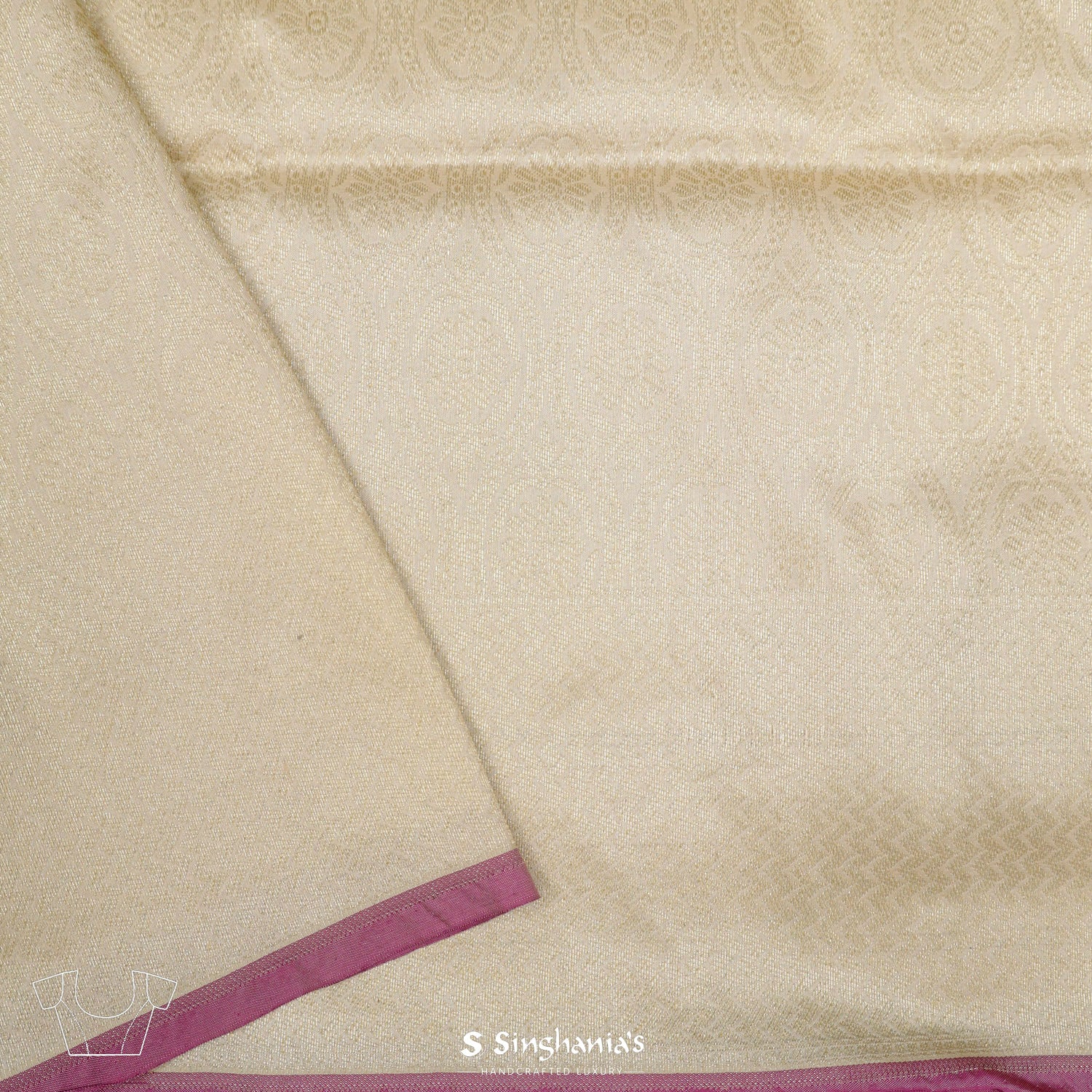 Almond Beige Banarasi Silk Saree With Floral Ogive Pattern