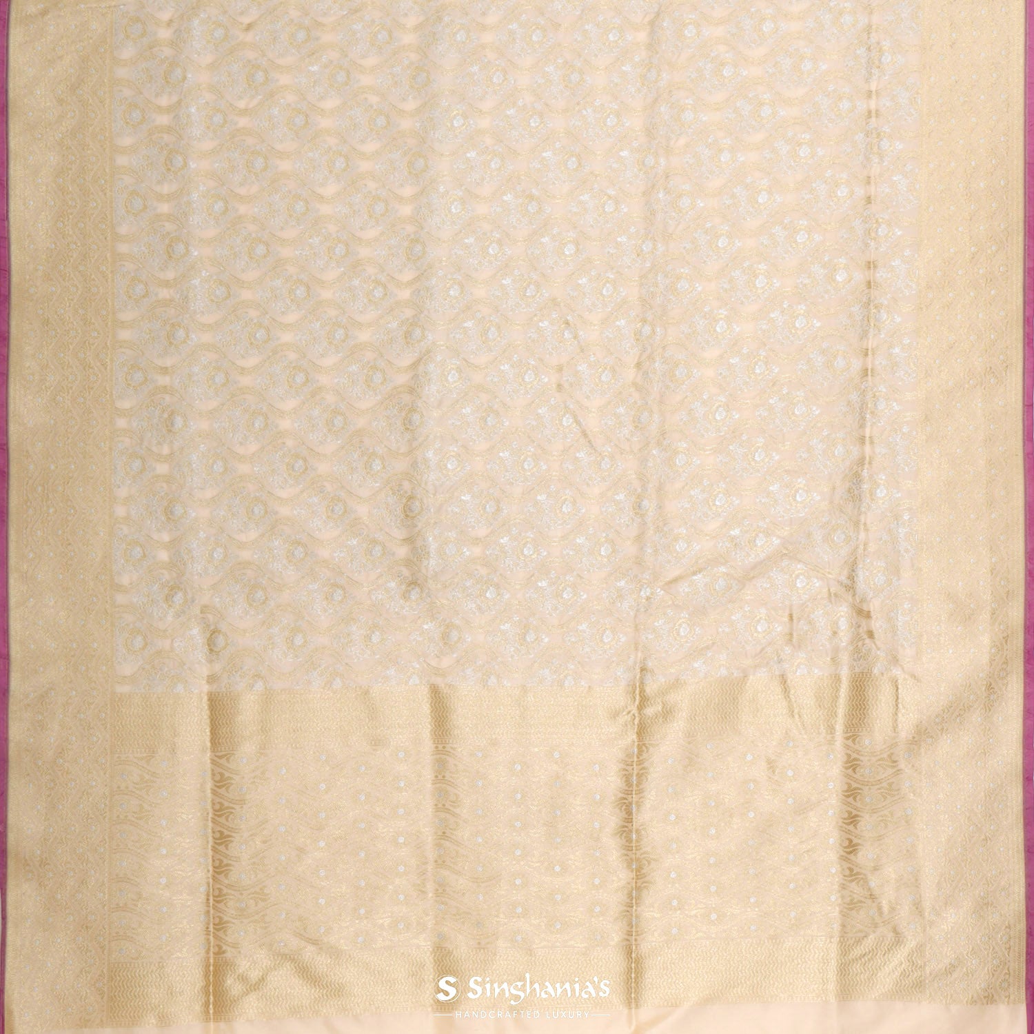 Almond Beige Banarasi Silk Saree With Floral Ogive Pattern