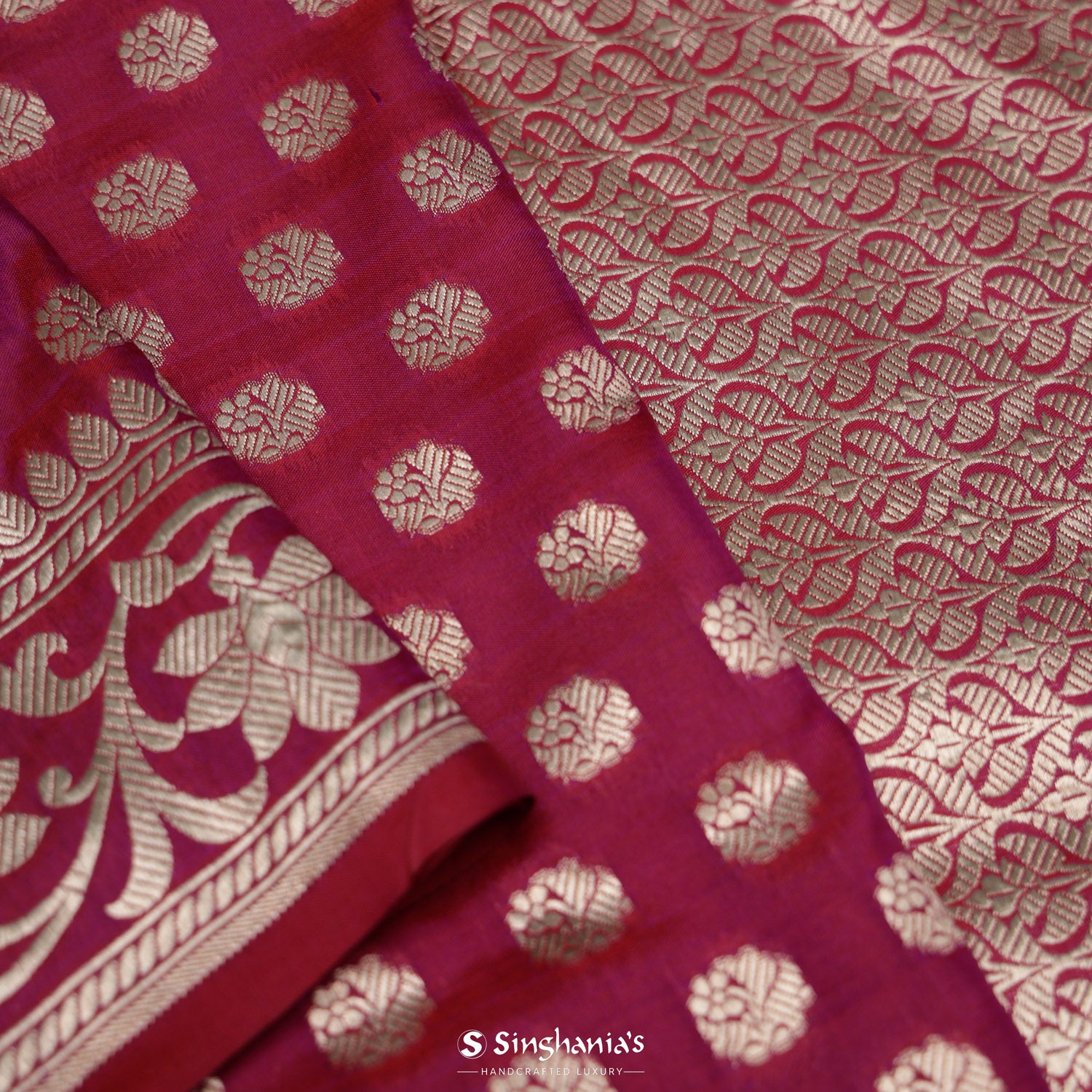 Steel Pink Silk Saree With Floral Butti Weaving