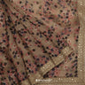 Coffee Brown Printed Organza Saree With Embroidery Border