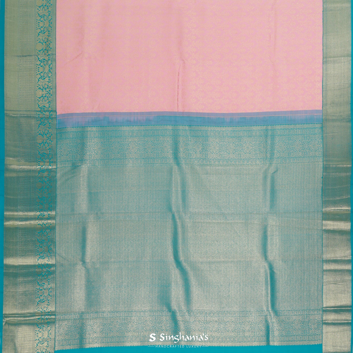 Baby Pink Kanjivaram Silk Saree With Floral Jaal Pattern