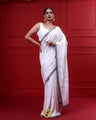 Bright White Georgette Designer Saree With Hand Embroidery