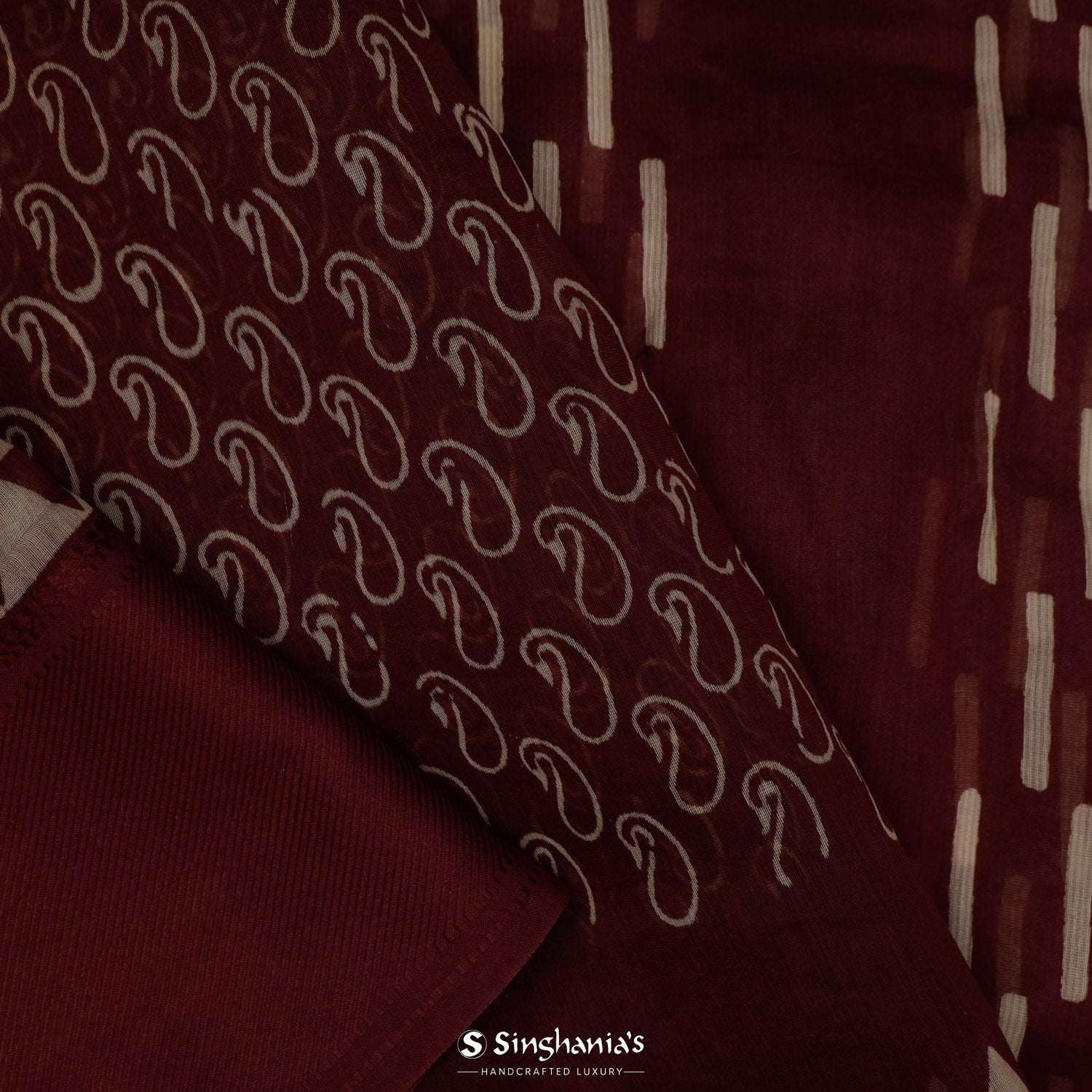 Tuscan Red Printed Chanderi Saree With Different Geometrical Pattern