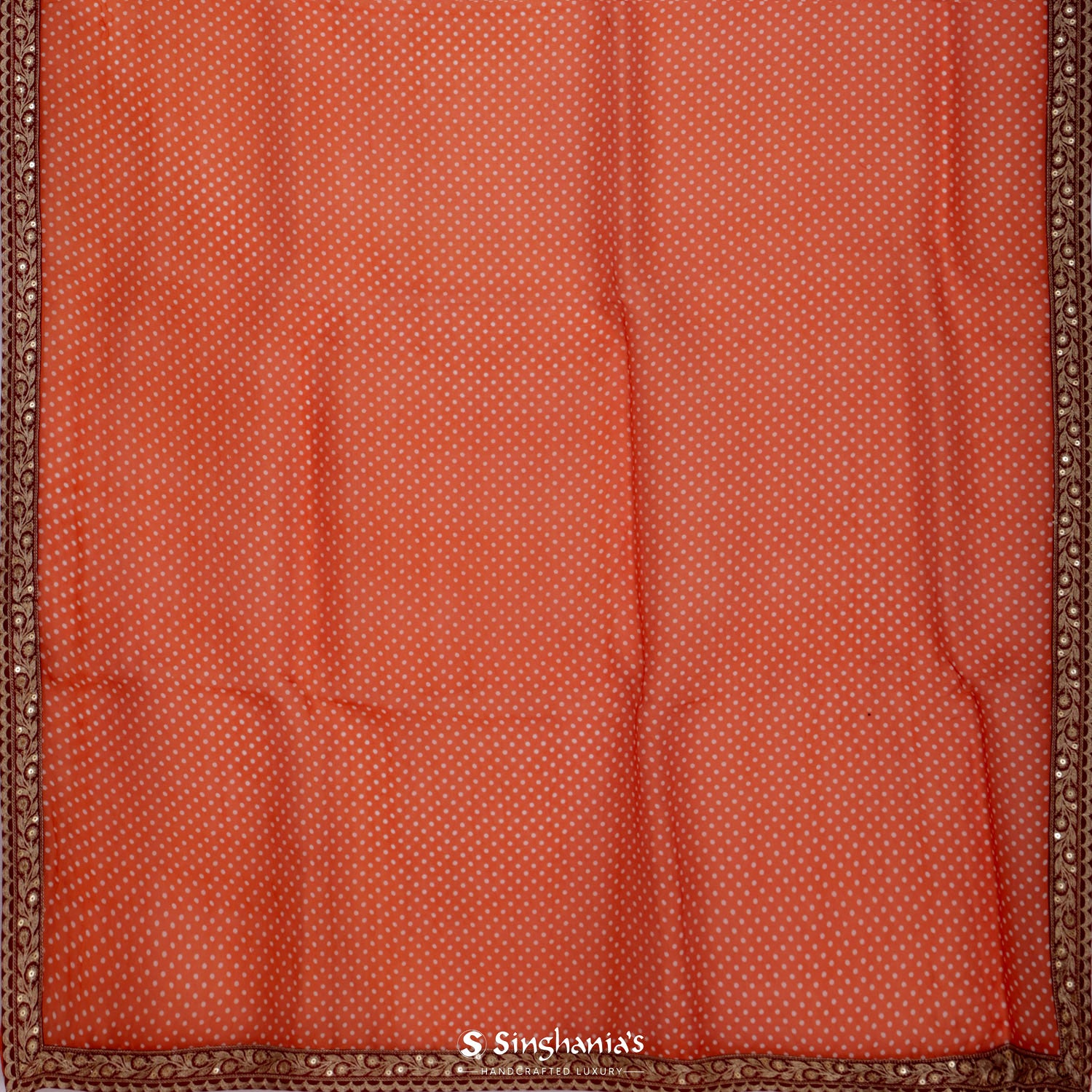 Mahogany Orange Organza Saree With Embroidery