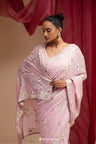 Pastel Pink Georgette Designer Saree With Floral Embroidery