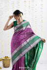 Fandango Purple Venkatagiri Silk Saree With Contrast Border