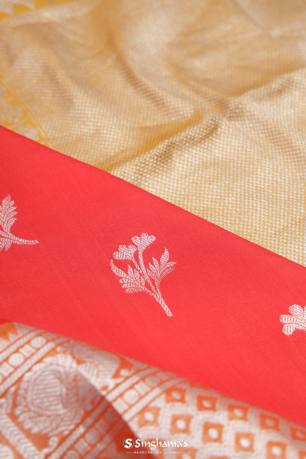 Imperial Red Venkatagiri Silk Saree With Floral Buttas