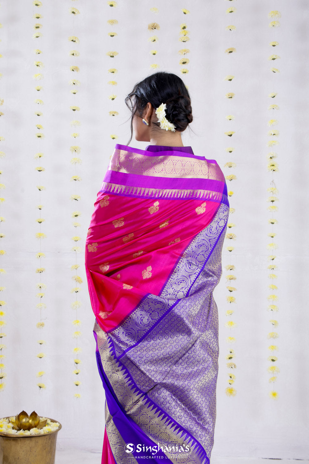 Cerise Pink Venkatagiri Silk Saree With Contrast Border