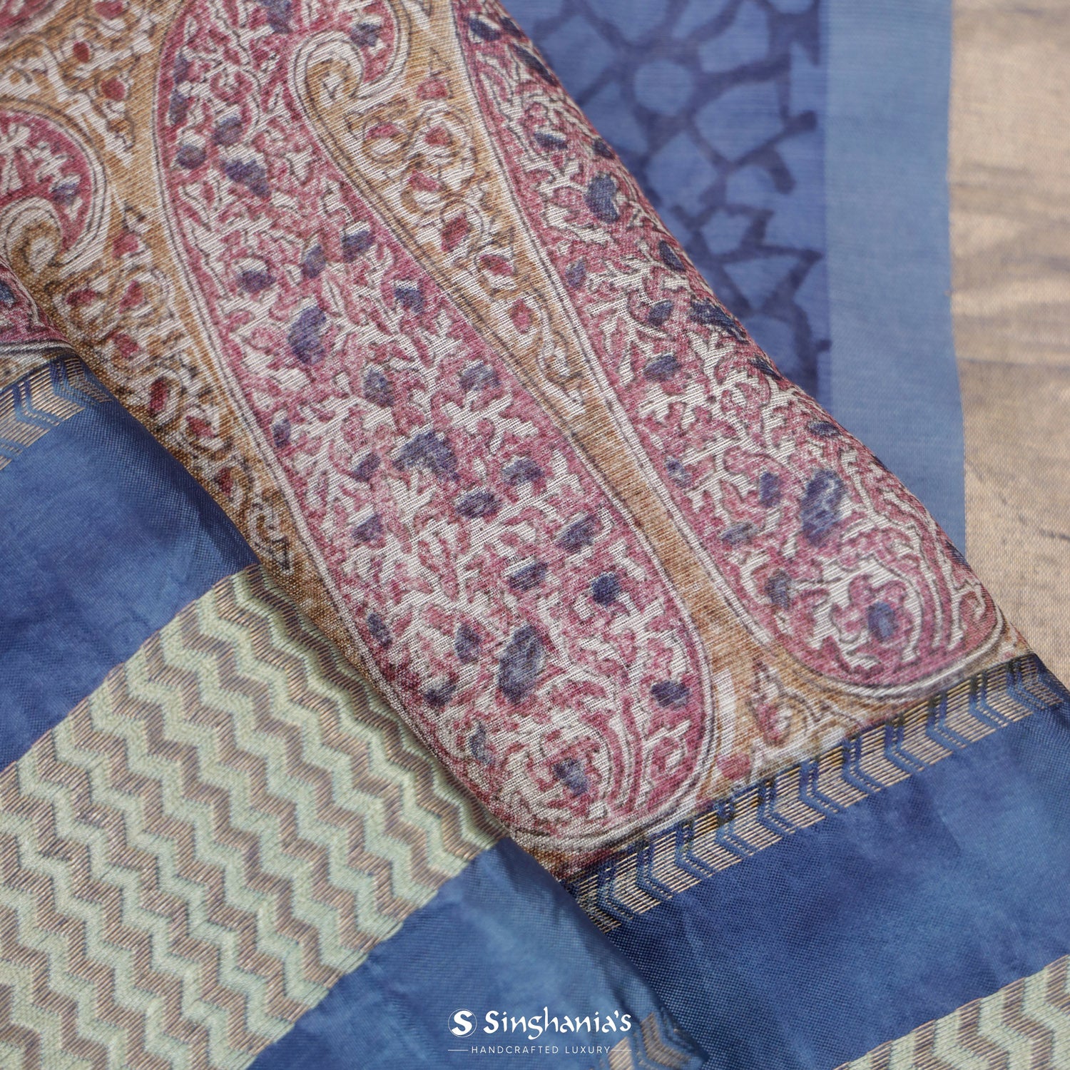 Lace Cream Printed Maheshwari Saree With Paisley Pattern