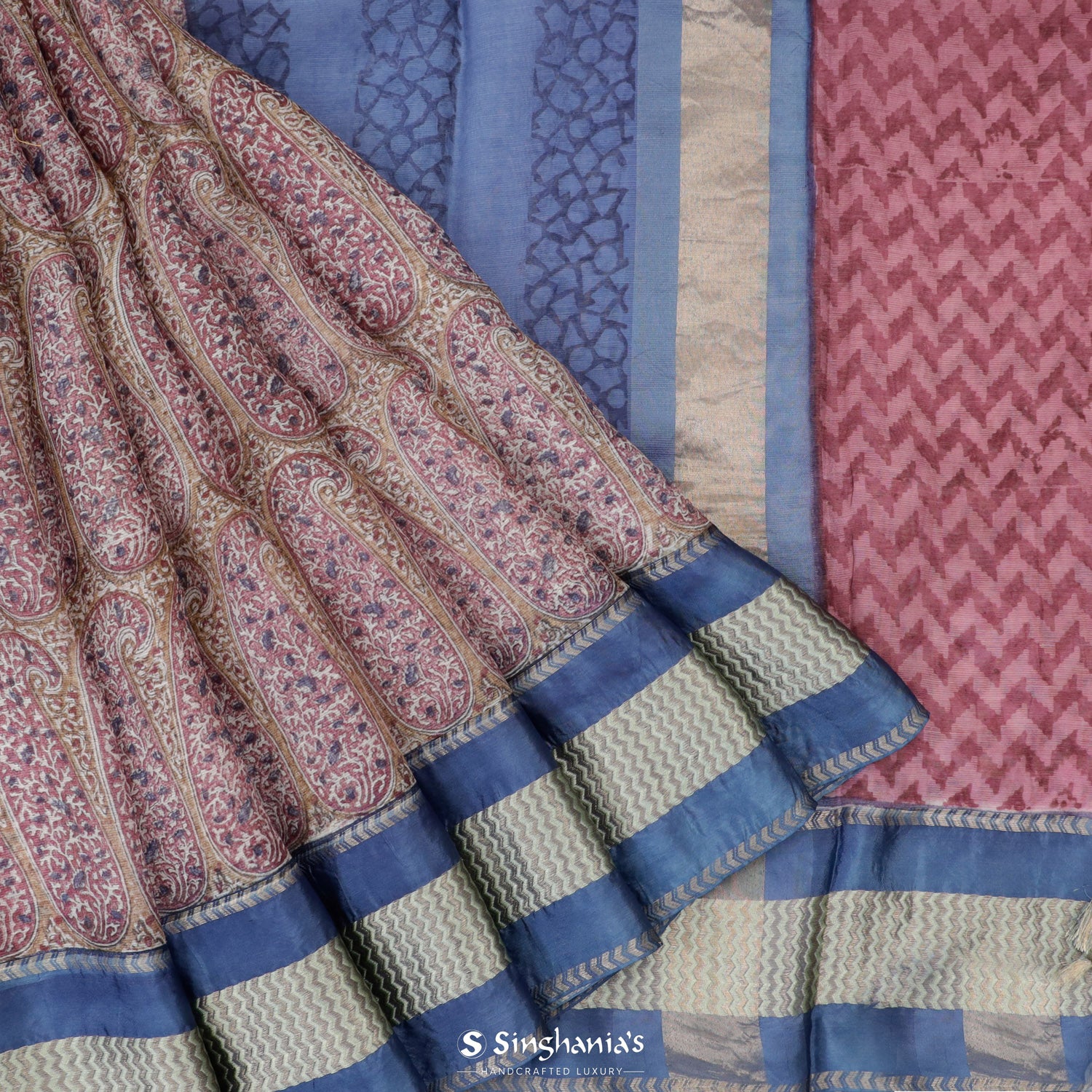 Lace Cream Printed Maheshwari Saree With Paisley Pattern