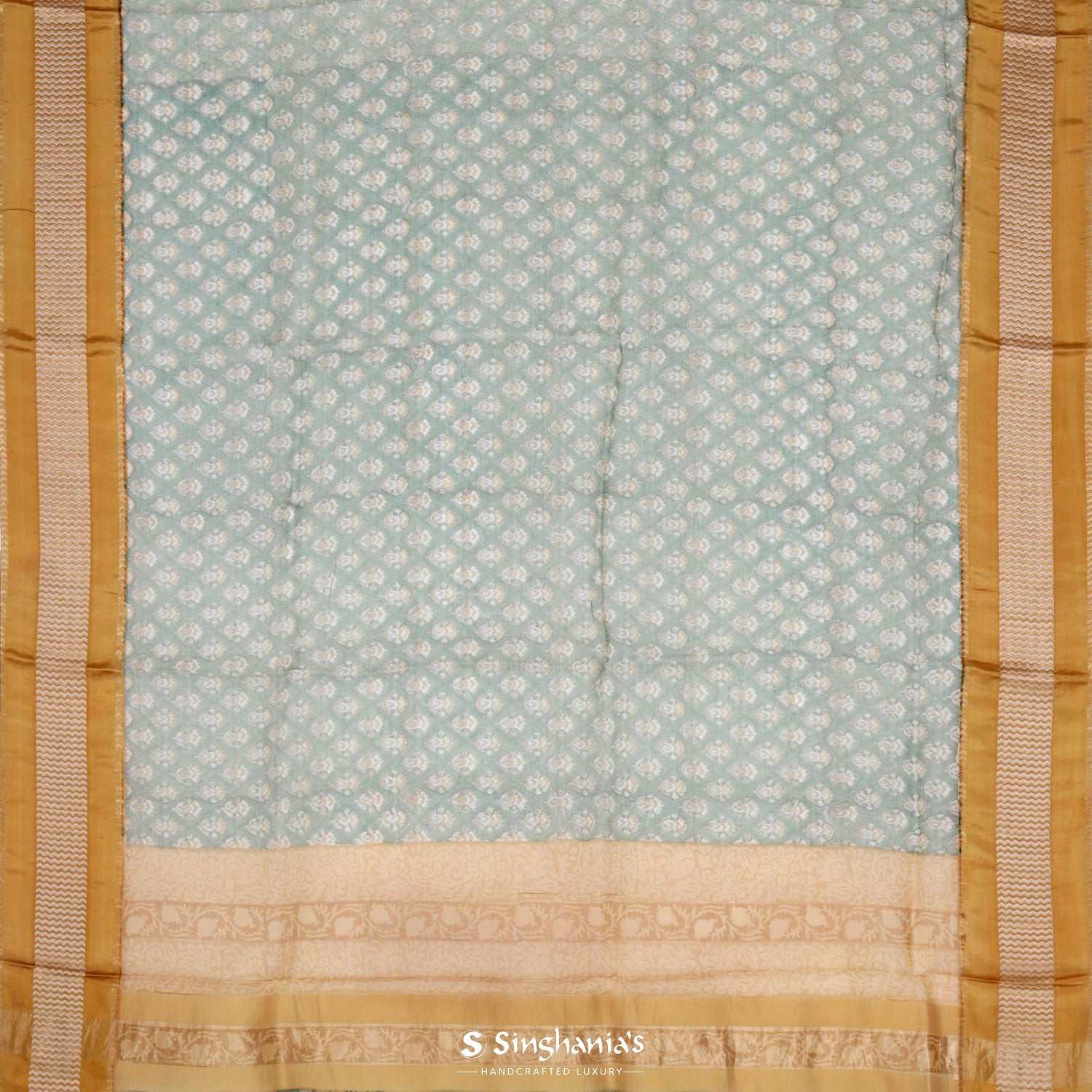 Middle Green Printed Maheshwari Saree With Floral Butti Pattern