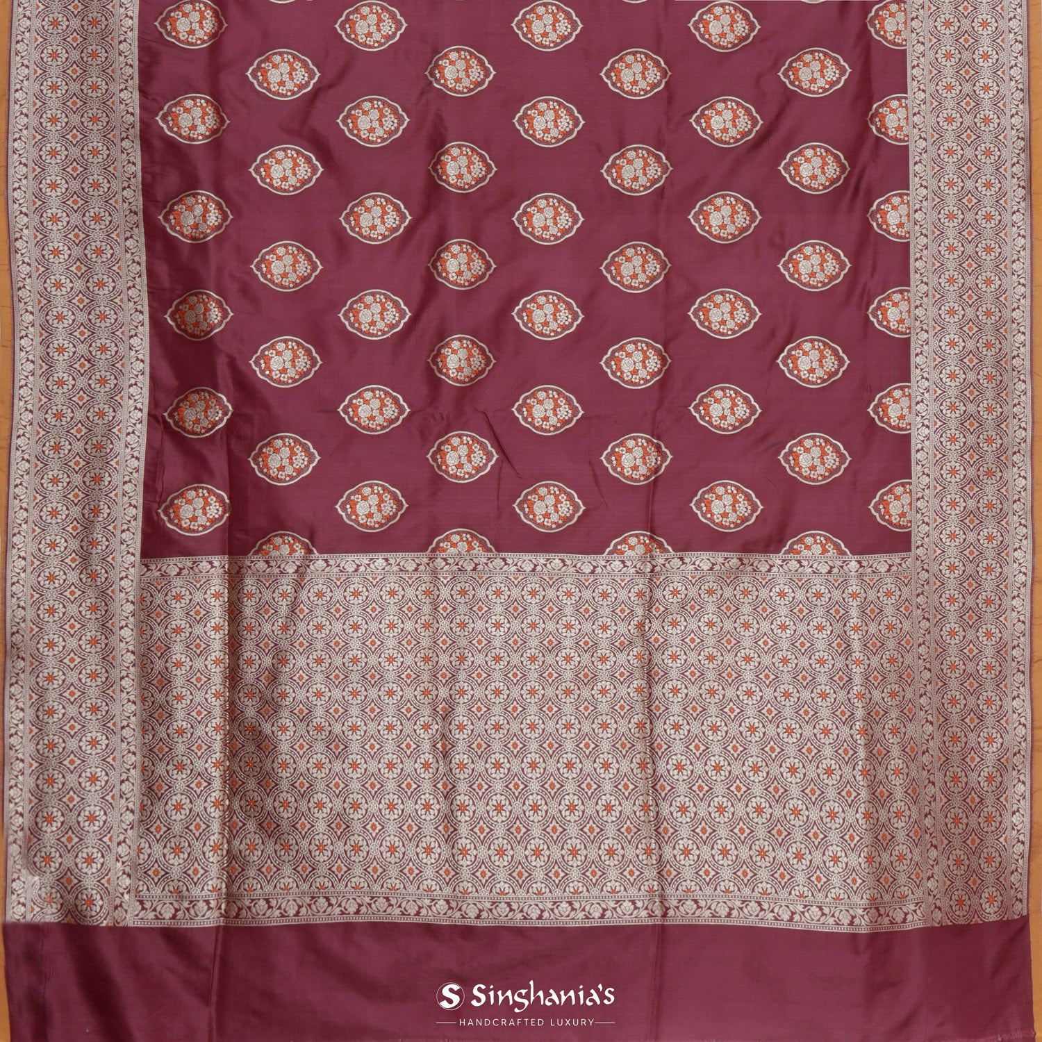 Sangria Purple Banarasi Saree With Floral Butta Weaving
