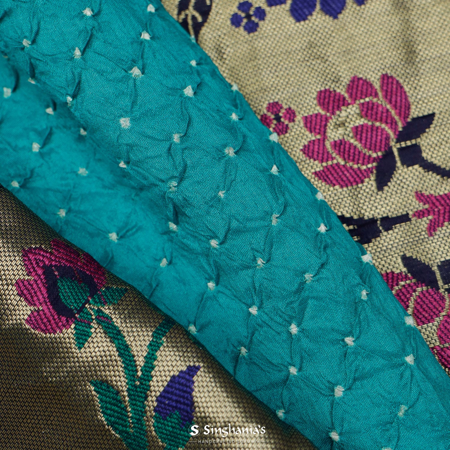 Sky Blue Silk Saree With Bandhini Pattern