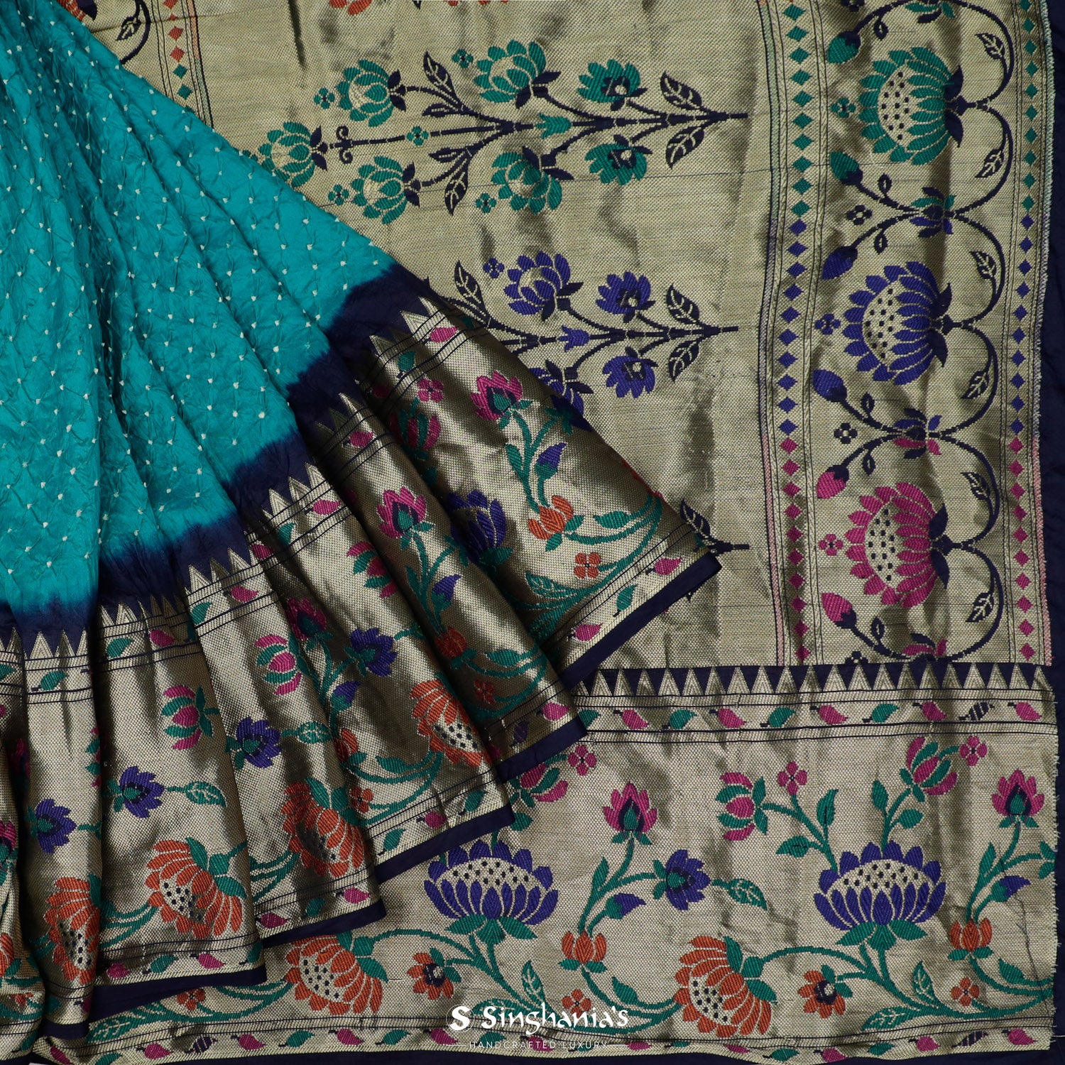 Sky Blue Silk Saree With Bandhini Pattern