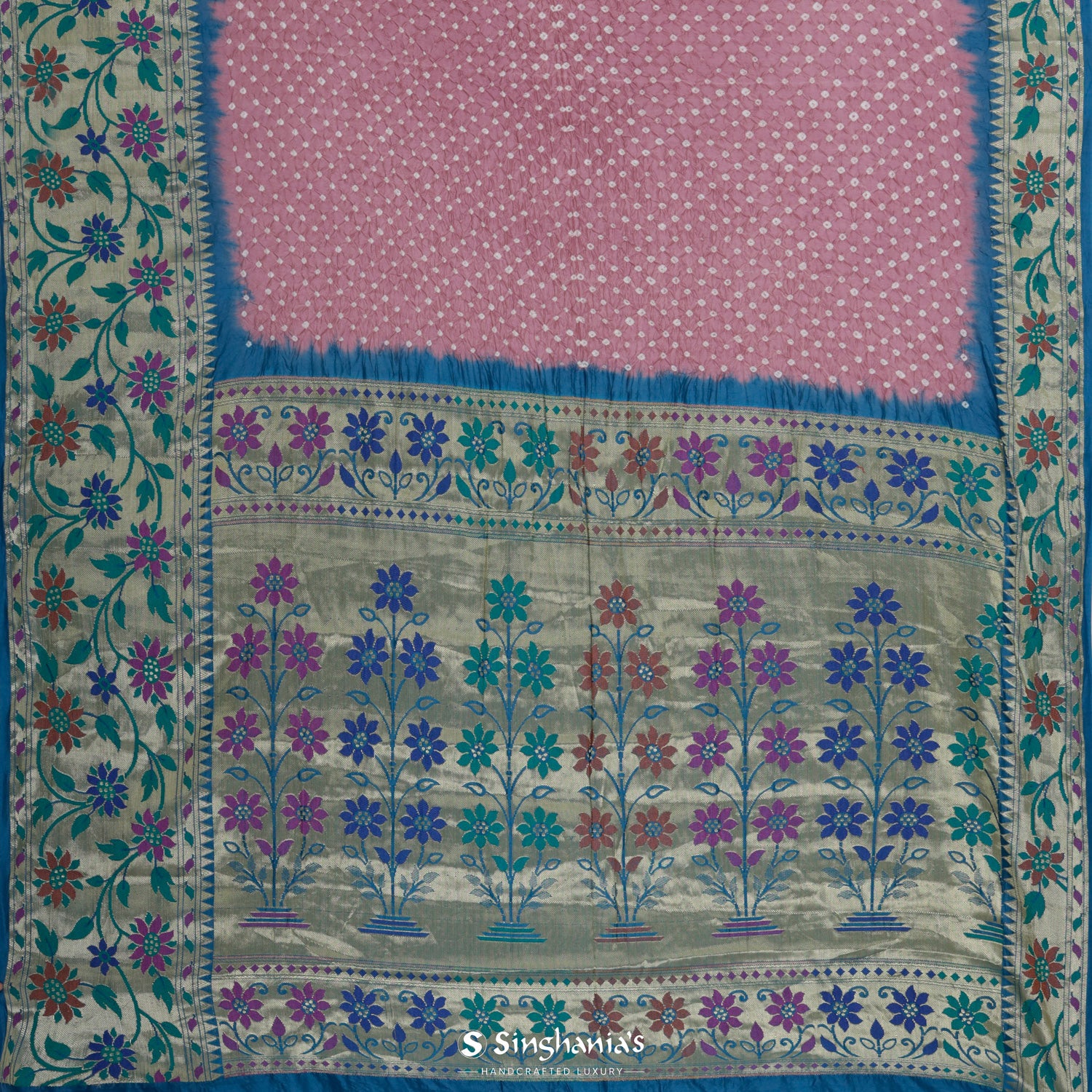 Onion Pink Silk Saree With Bandhini Pattern