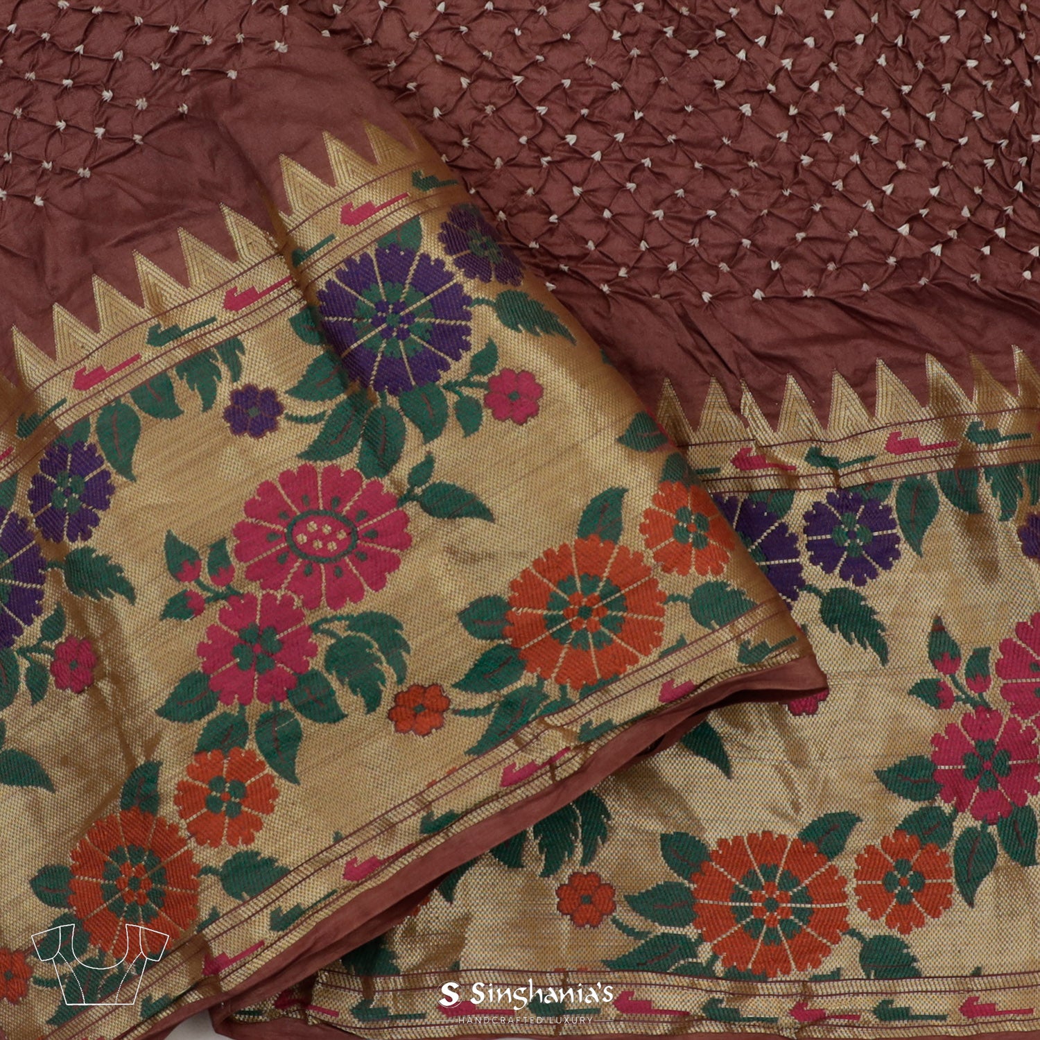 Sage Green Printed Silk Saree With Bandhani Pattern