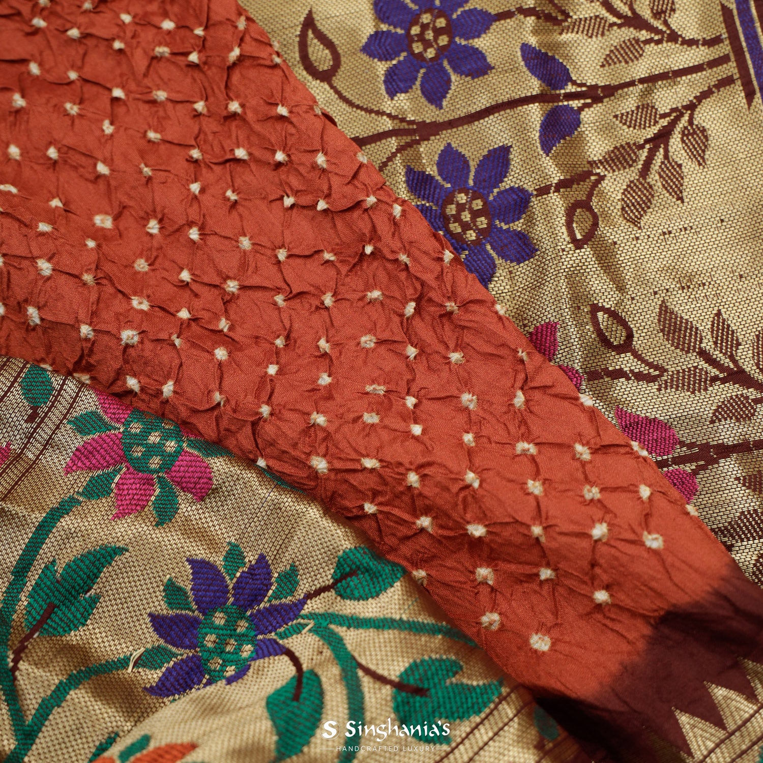 Jelly Bean Red Silk Saree With Bandhini Pattern