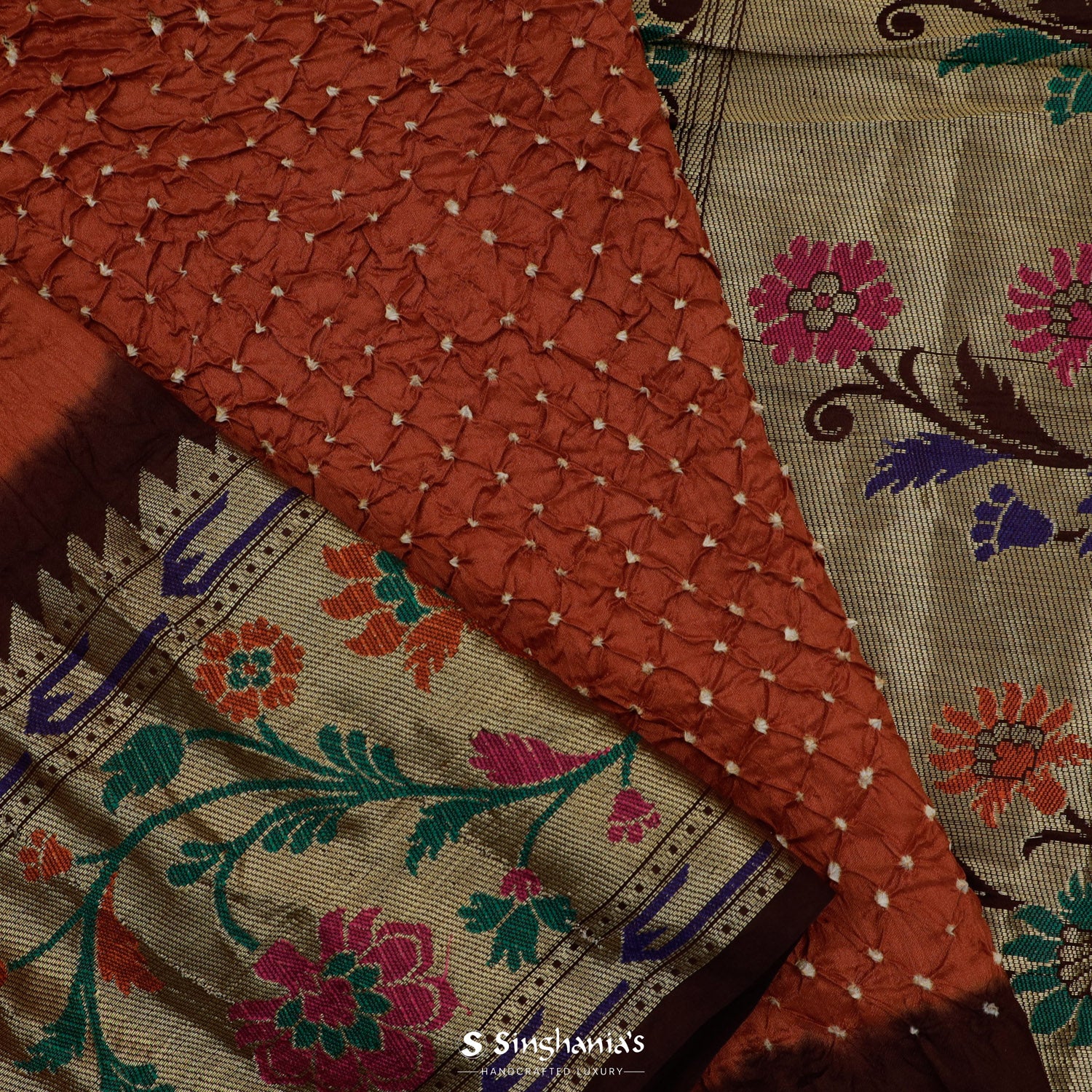 Alloy Orange Printed Silk Saree With Bandhani Pattern