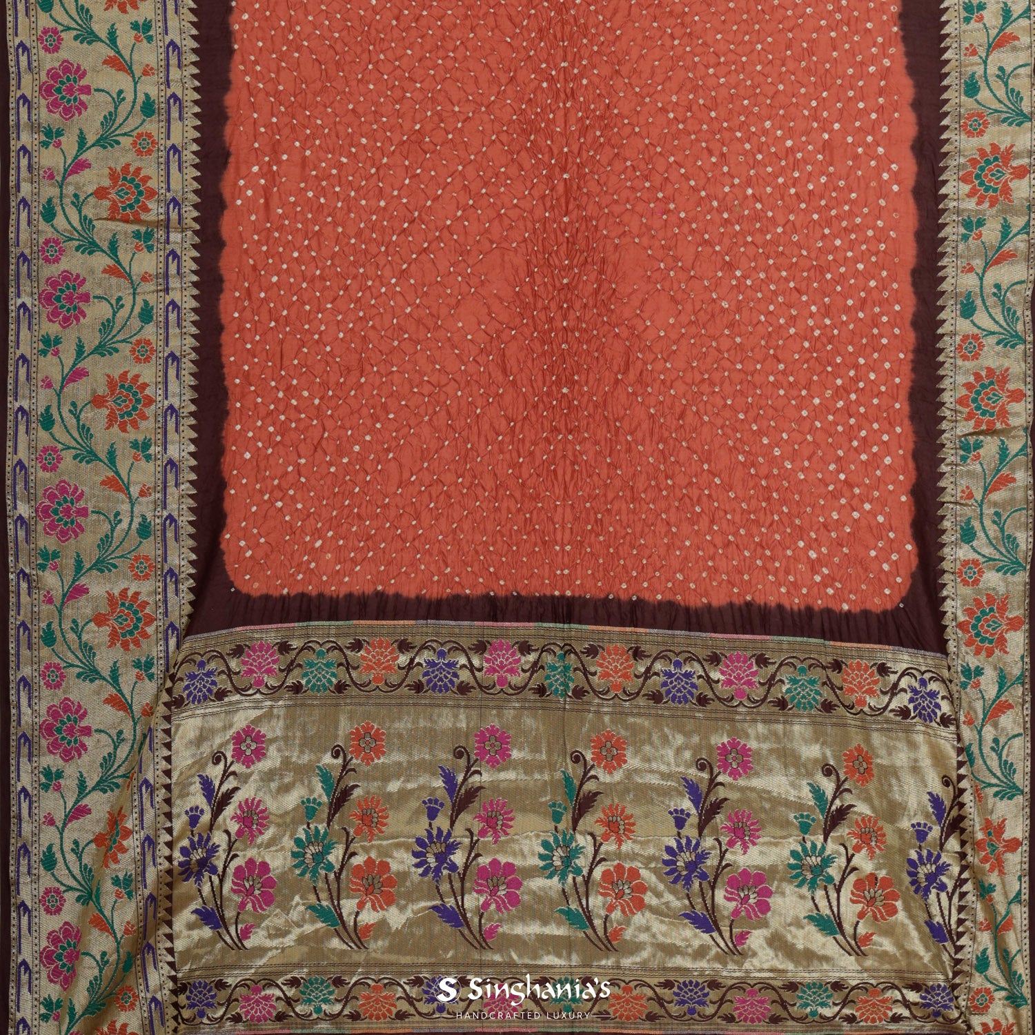 Alloy Orange Printed Silk Saree With Bandhani Pattern