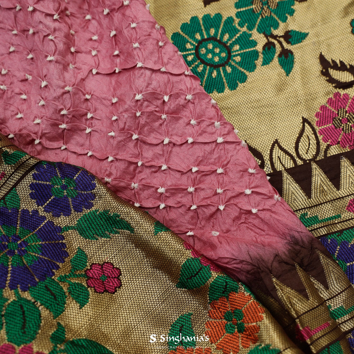 Nadeshiko Pink Silk Saree With Bandhini Pattern