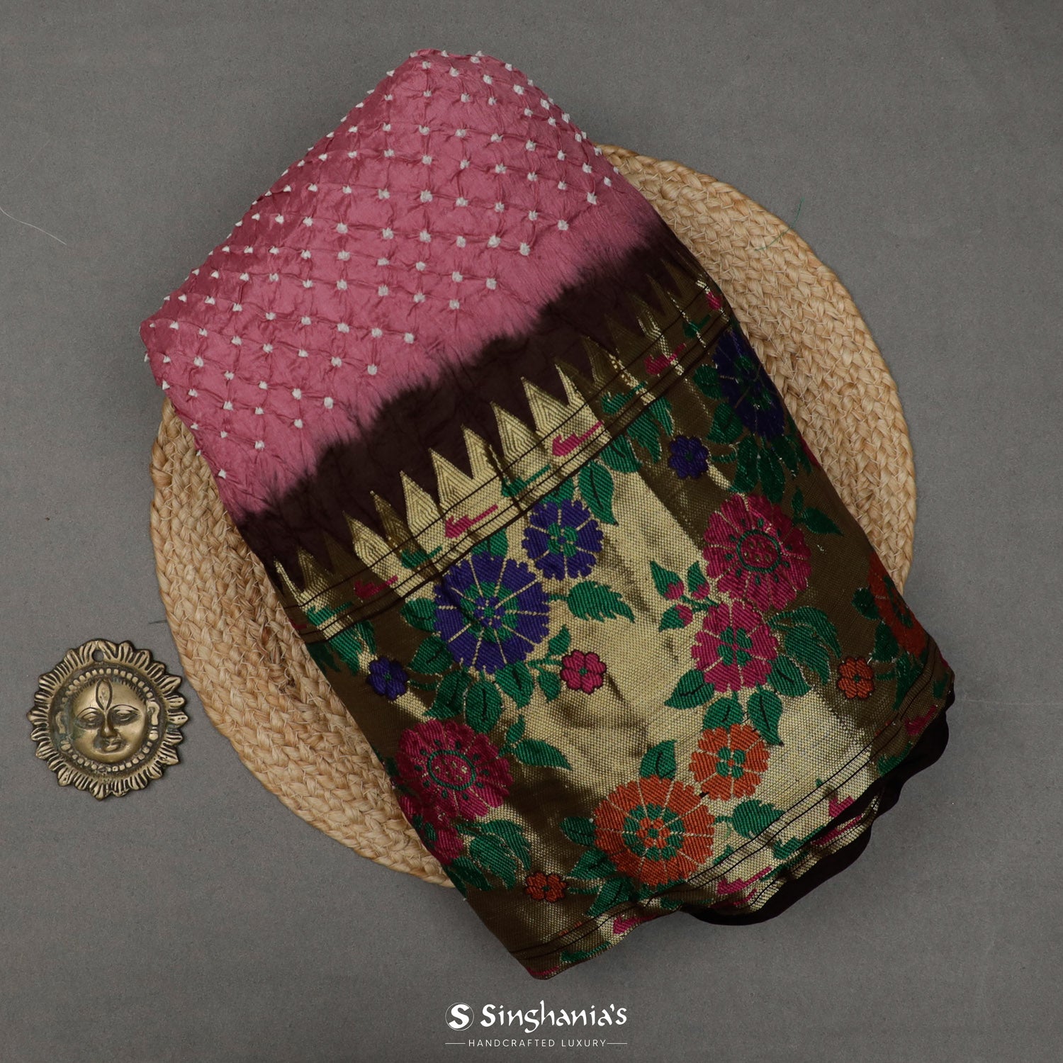 Nadeshiko Pink Silk Saree With Bandhini Pattern