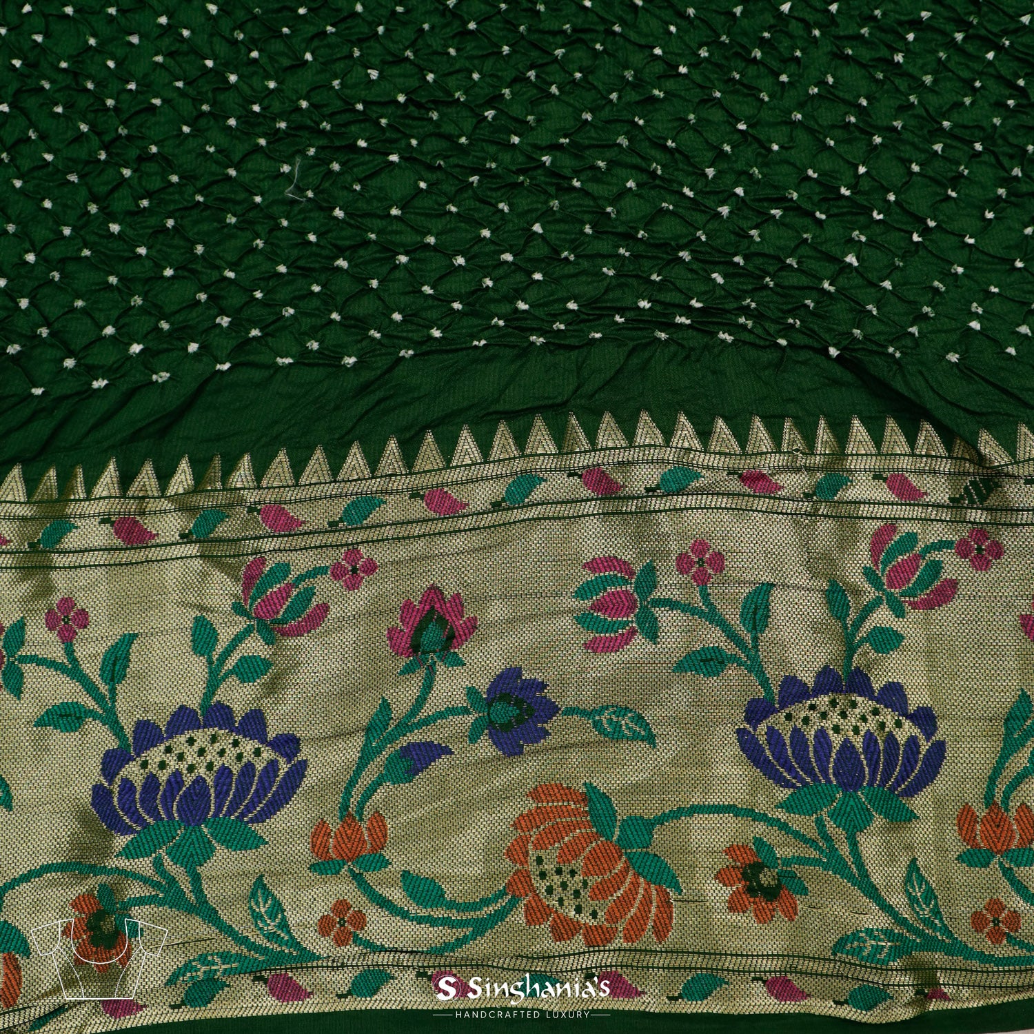 Dusky Green Silk Saree With Bandhini Pattern