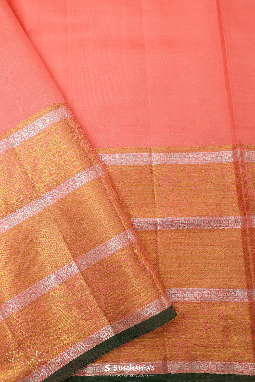 Light Pink Kanjivaram Silk Saree With Peacock Motifs