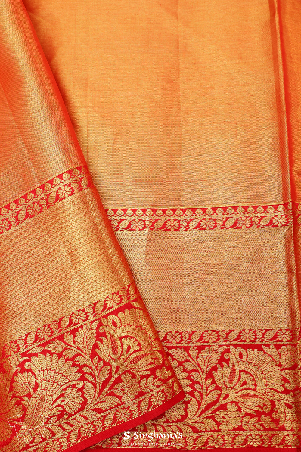 Orange Red Tissue Kanjivaram Saree With Floral Weaving