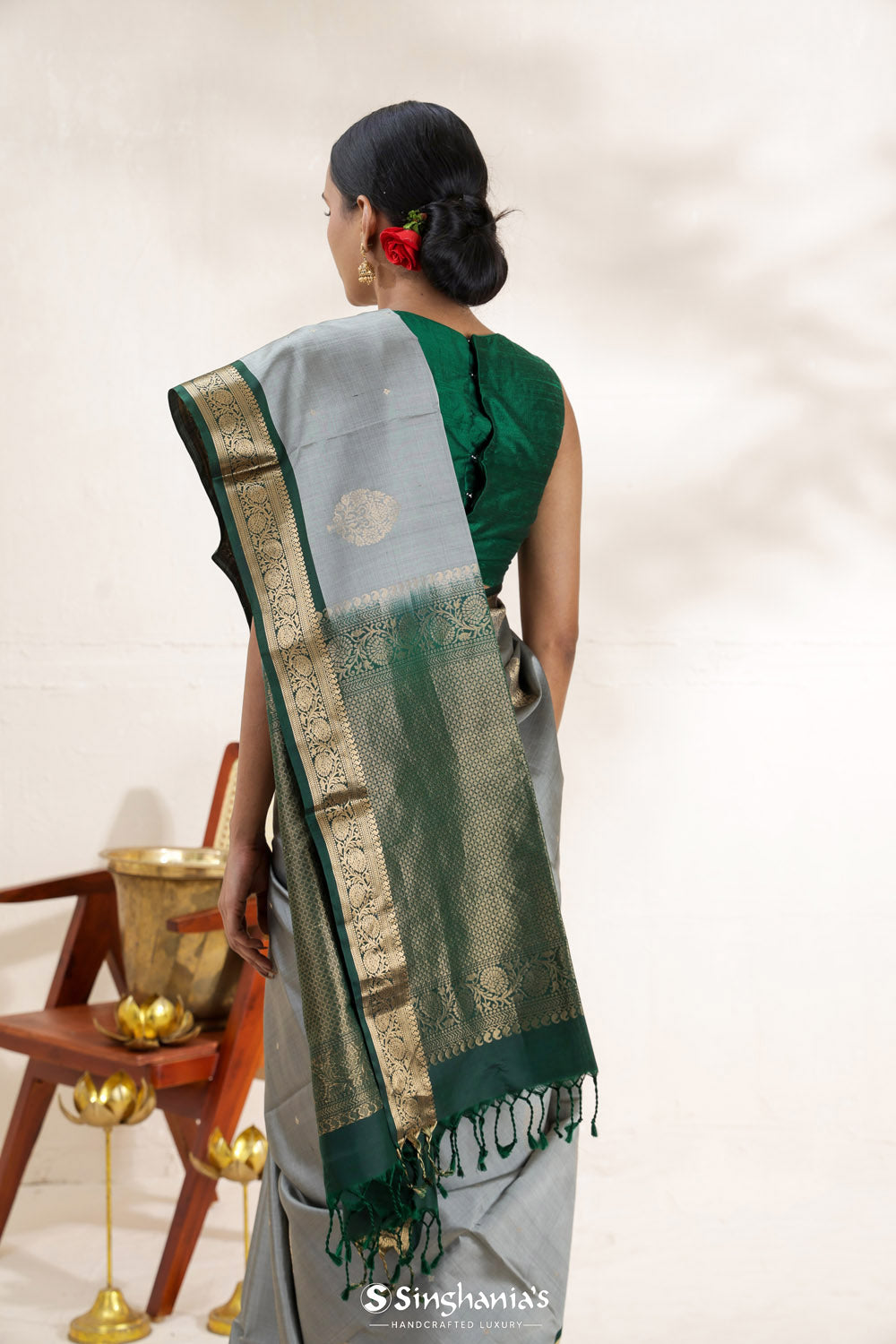 Cadet Grey Soft Silk Saree With Zari Weaving