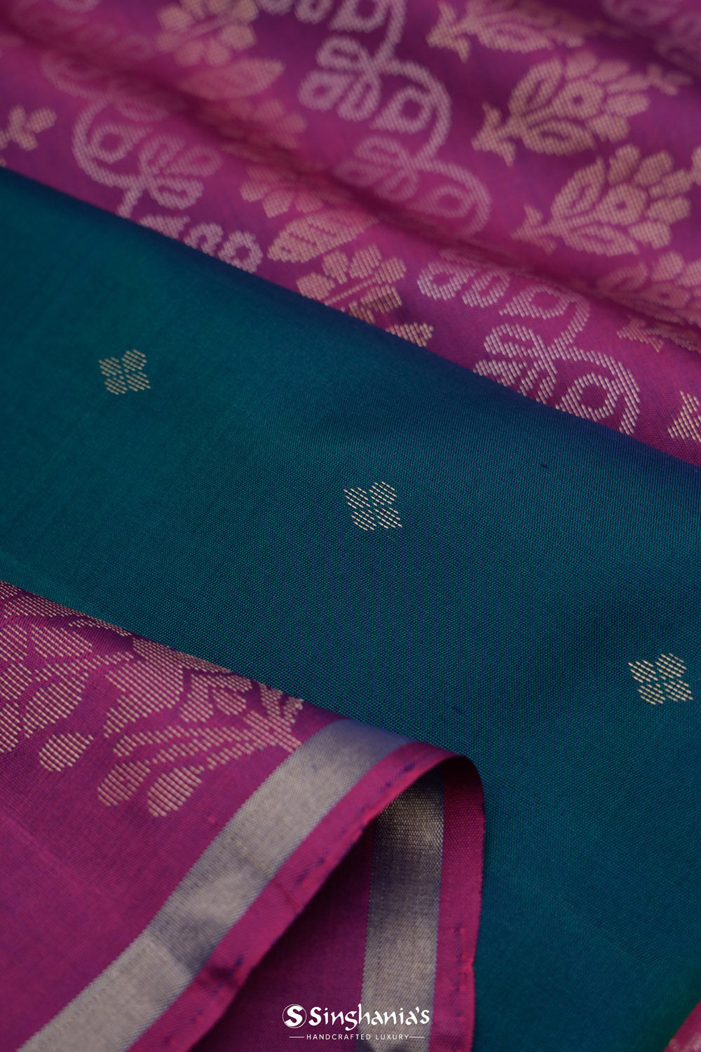 Teal Blue Soft Silk Saree With Contrast Border