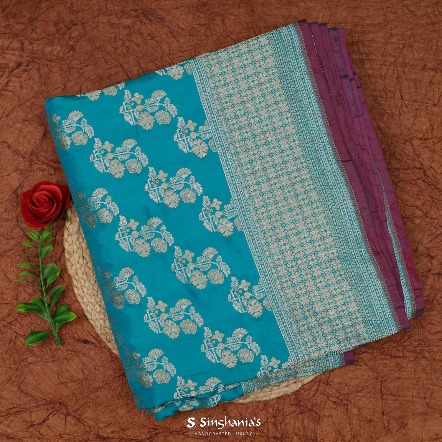 Aqua Blue Silk Saree With Banarasi Weaving