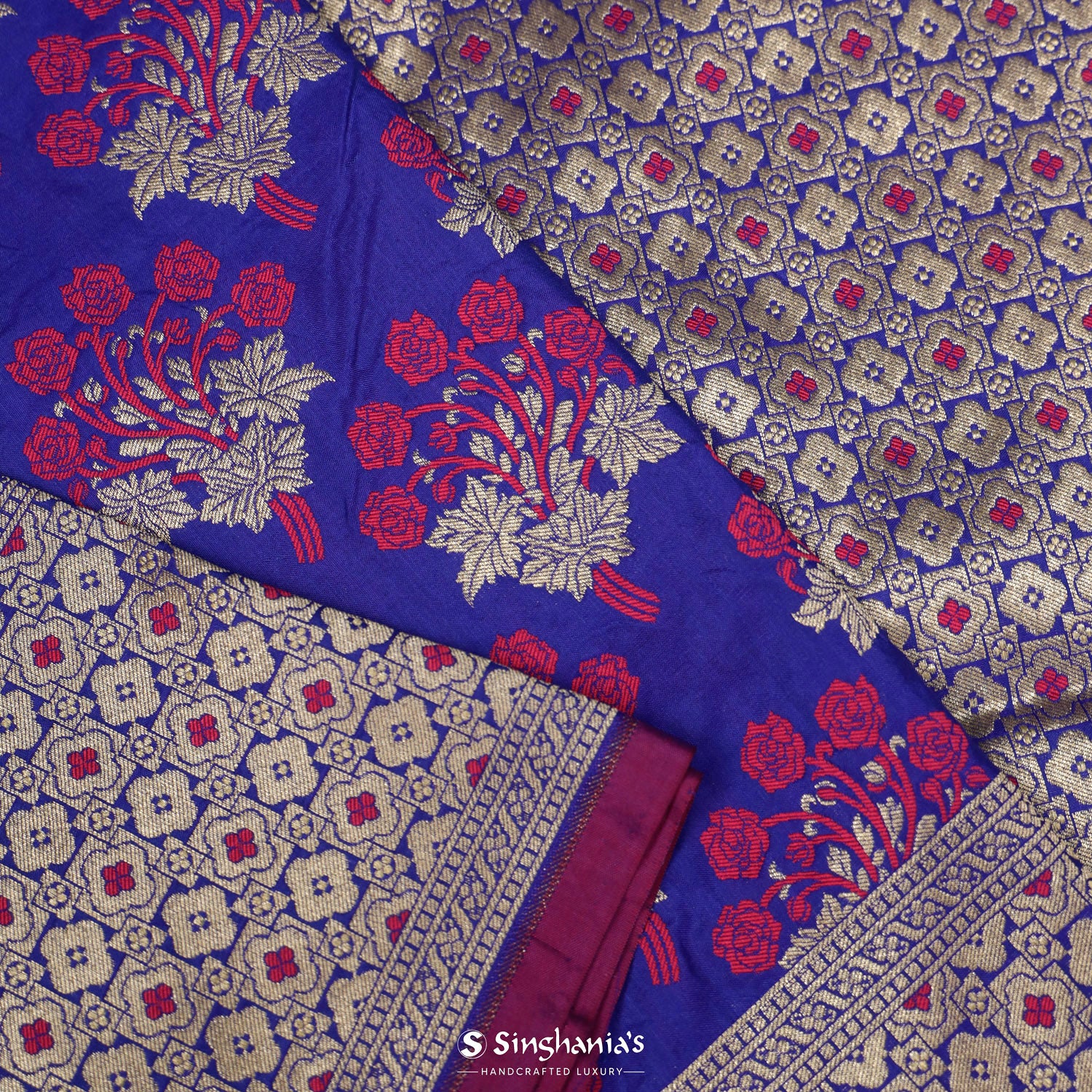 Picotee Blue Banarasi Saree With Meenakari Floral Weaving