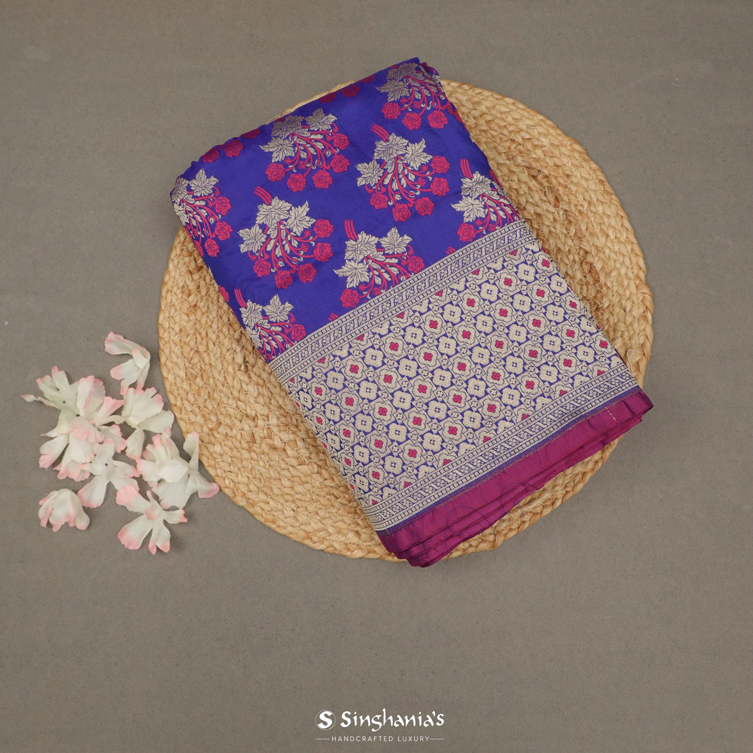 Picotee Blue Banarasi Saree With Meenakari Floral Weaving
